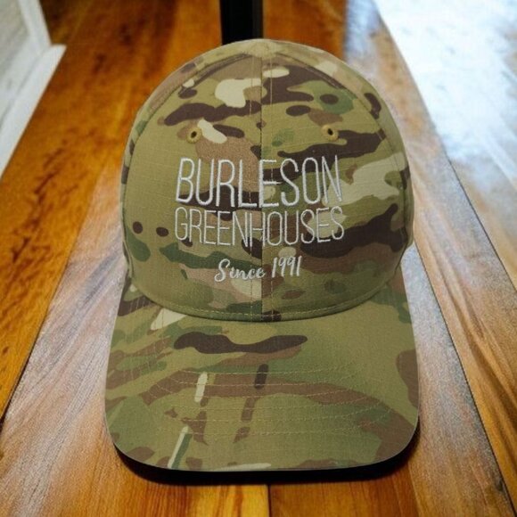 Burleson Greenhouses Camo Strapback Cap Hat Trucker Baseball Structured Style - Picture 1 of 14